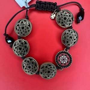 Gold Saucer Rope Bracelet with Lucky Charm